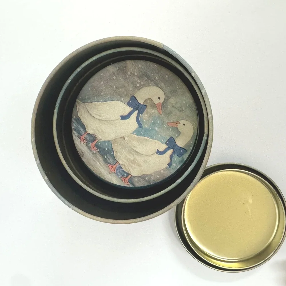 Vintage Country Goose Tin Canister Set 3 Nesting Blue Bows Cottagecore Decor